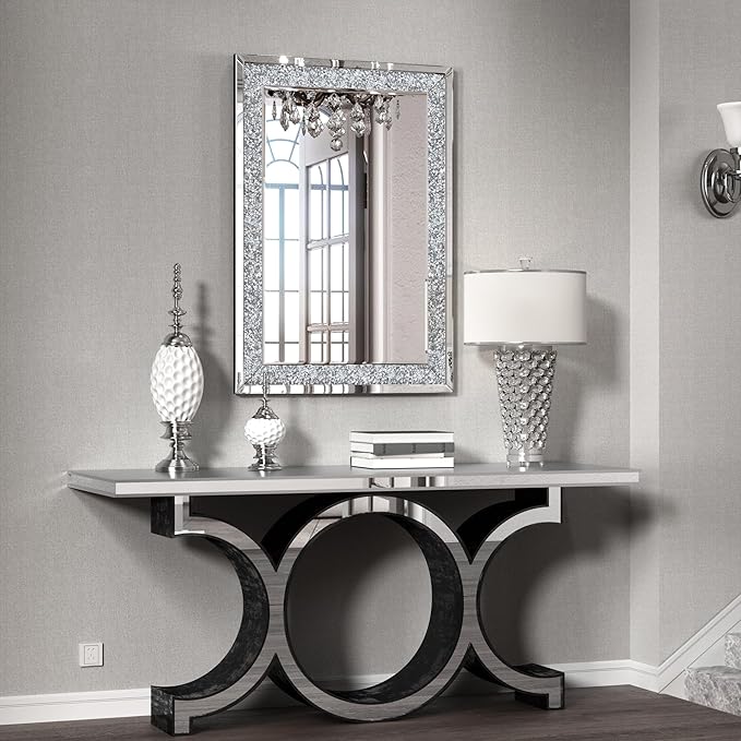 Crystal Crush Diamond Mirror-40 x28 Silver Mirror, Gorgeous Wall Mirror - Image 6