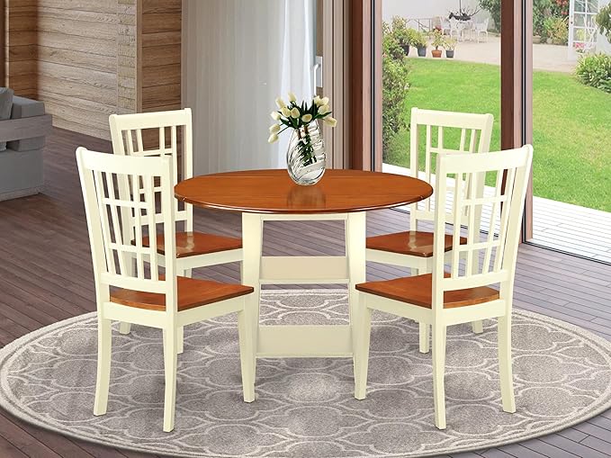 East West Furniture SUNI5-BMK-W 5 Piece Modern Dining Table Set Includes a - Image 2