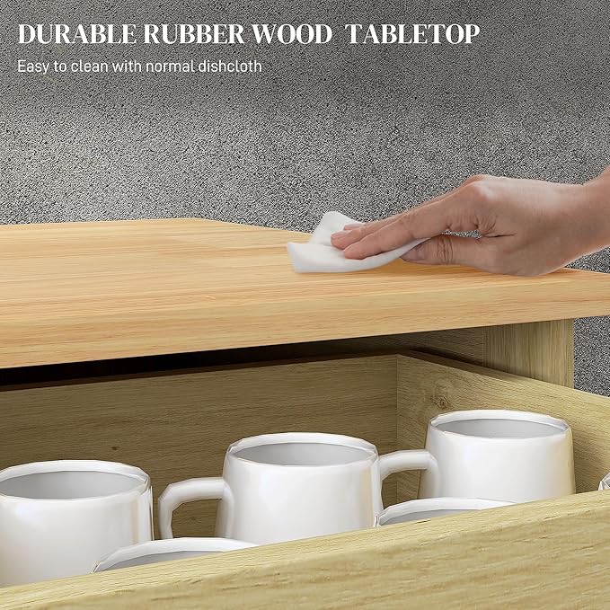 HOMCOM Sideboard with Solid Wood Countertop, Modern Kitchen Storage Cabinet - Image 5