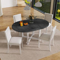 Merax 5-Piece Extendable Dining Table and 4 Upholstered Chairs, Round Oval by Merax