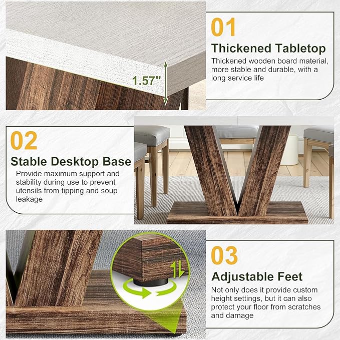 NicBex 47" Dining Table for 4 People, Farmhouse Dinner Table Small Dining Room - Image 3