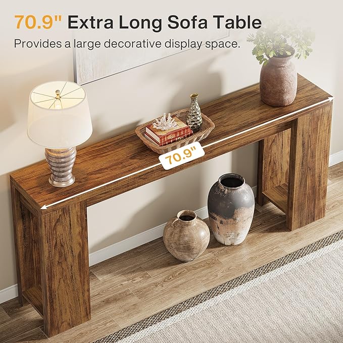 Tribesigns 70.9-Inch Extra Long Console Table, Farmhouse Wood Sofa Table Behind - Image 6