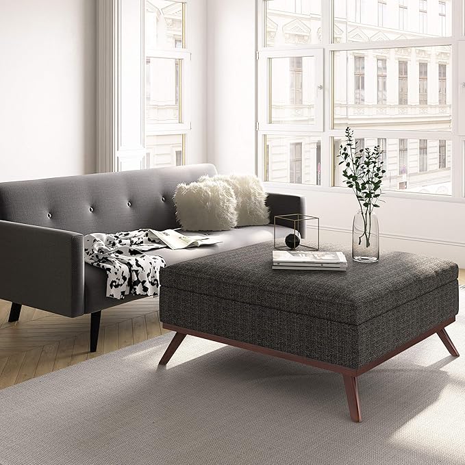 SIMPLIHOME Owen 36 inch Wide Mid Century Modern Square Coffee Table Storage - Image 2