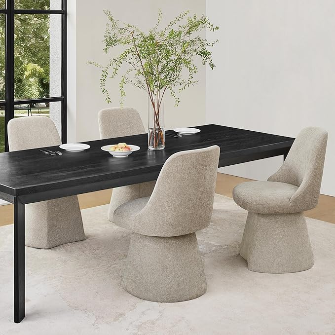 Swivel Dining Chair Mid Century Modern DeskChair High Back Upholstered Linen - Image 7