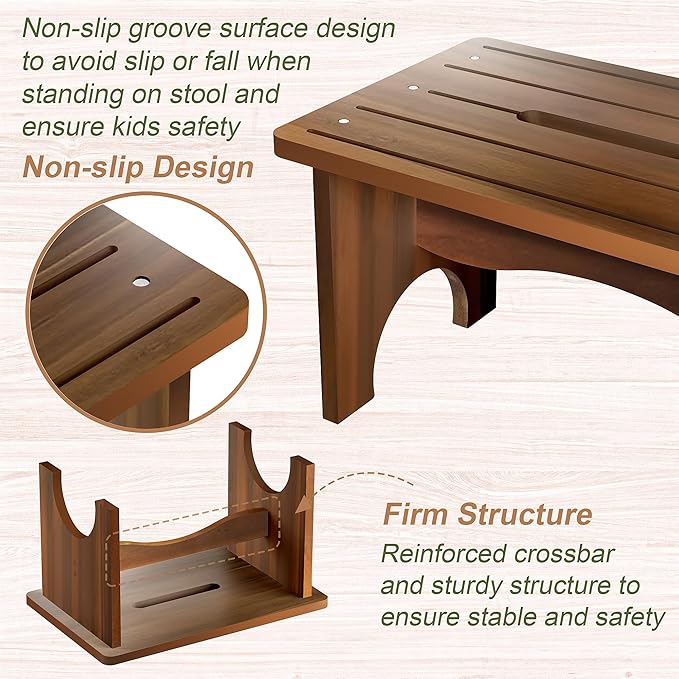Wooden Step Stool for Adults, Heavy Duty One Step Bedside Stool - Image 3