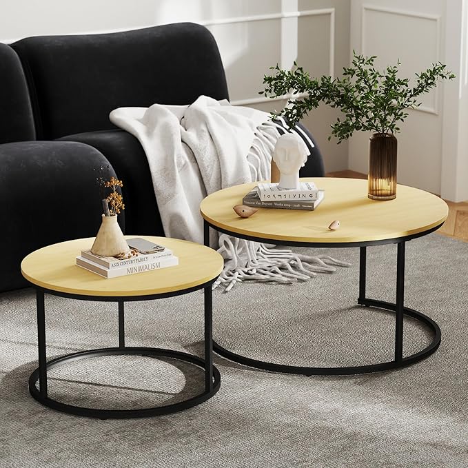 Nesting Tables Set of 2, 31.5" Round Coffee Table, Small Nesting Coffee Table by Otterease