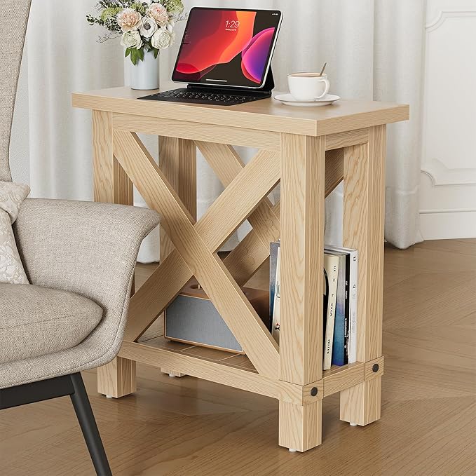 LITTLE TREE Farmhouse Side Table Set of 2, Narrow End Table - Image 4