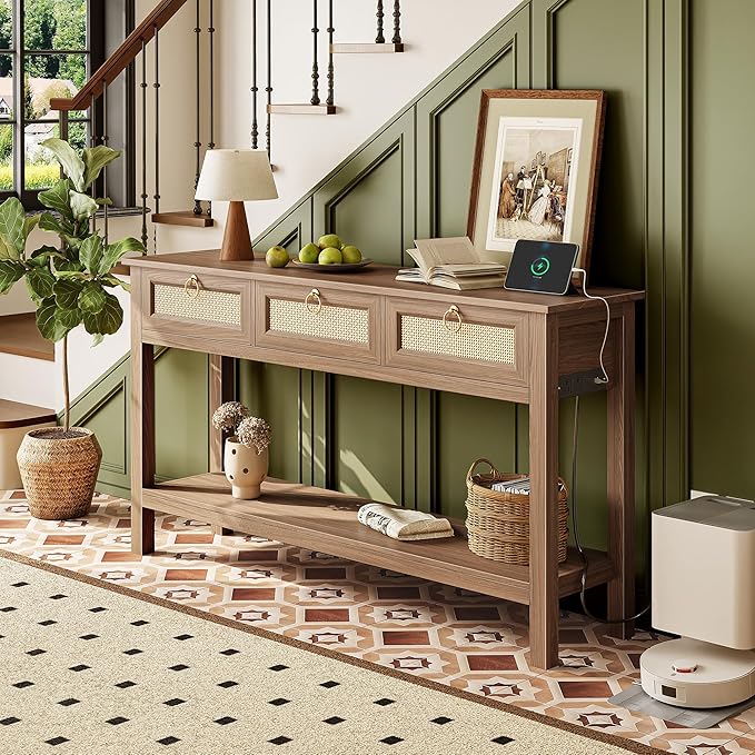 SUPERJARE Rattan Console Sofa Table - Image 8