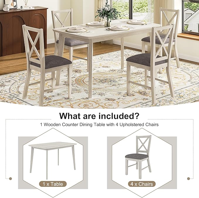 5-Piece Dining Table Set for 4, Solid Wood Kitchen Table Set - Image 5