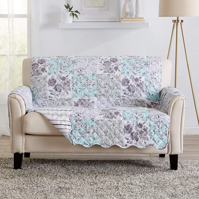 Reversible Floral Patchwork Furniture Protector Scalloped Edge Stain Resistant by GreatBayHome