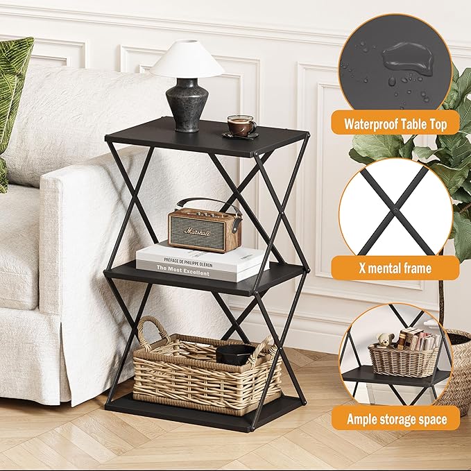 3-Tier End Table Small Side Table Tall Bedside Night Stand - Image 4