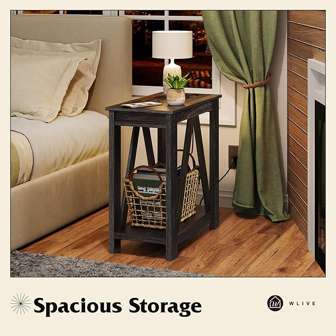 WLIVE Narrow End Table with Charging Station of Open Storage Shelf, Sofa Side - Image 8