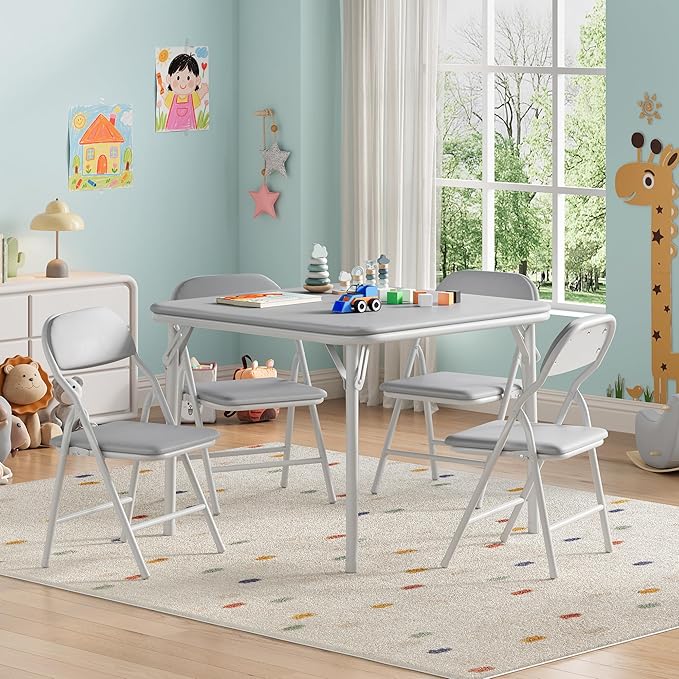 GarveeHome 5-Piece Kids Folding Table and Chairs Set, Toddlers Children's by GarveeHome