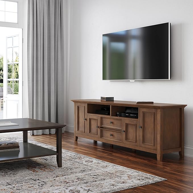 SIMPLIHOME Amherst 72-inch Wide Solid Wood TV Stand in Rustic Natural Aged Brown - Image 2