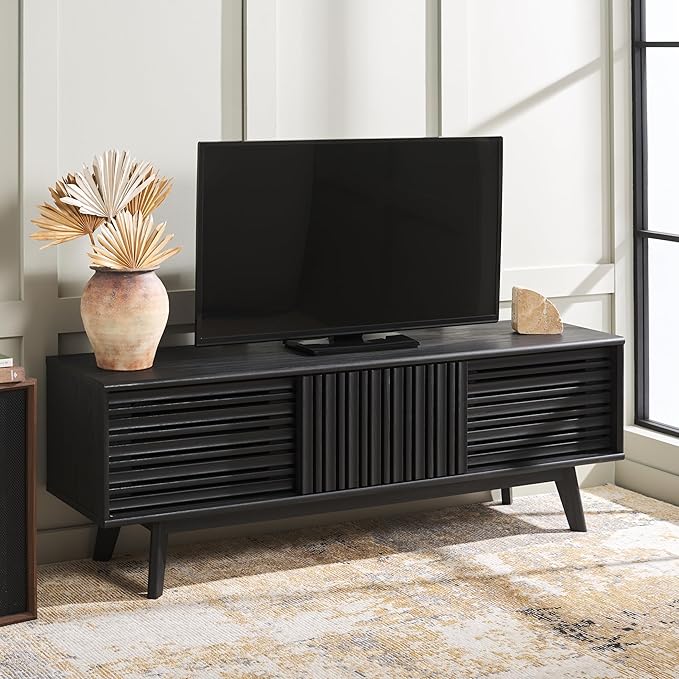 SAFAVIEH ESMA TV Stand for up to 65" Flatscreen – Black, Sliding Doors by SAFAVIEH