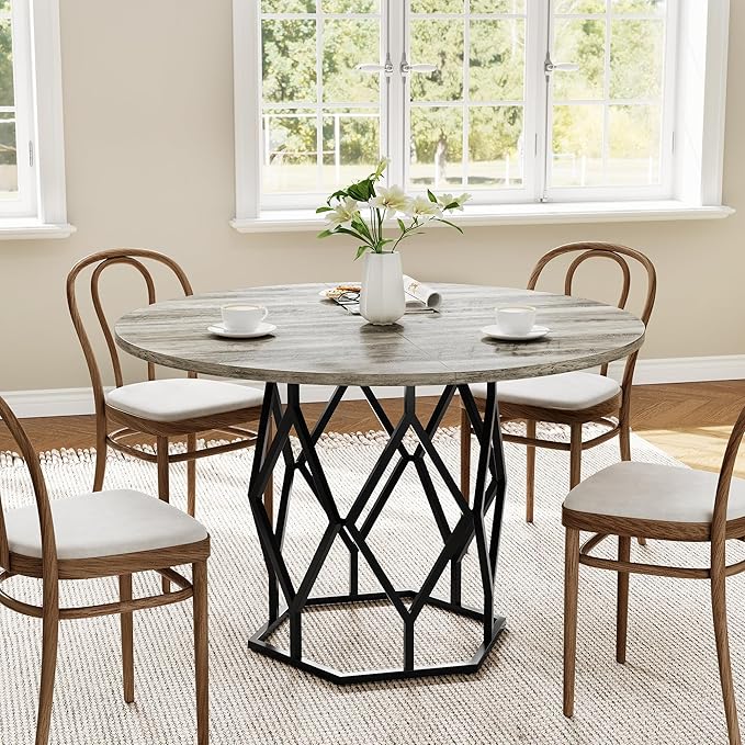 GarveeHome Round Dining Table for 4-6 People, 47 Inch Farmhouse Kitchen Table - Image 8