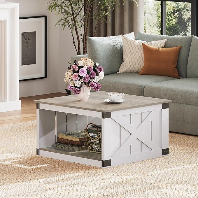 WLIVE Coffee Table, Farmhouse Coffee Table - Image 2