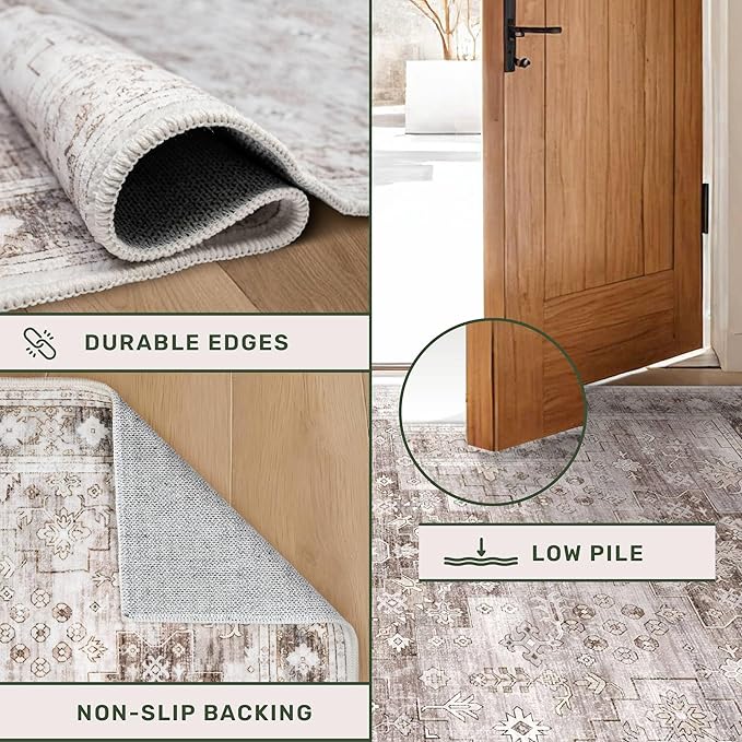 Washable Neutral Farmhouse Large Entryway Rug, 3x4 Area Rugs - Image 4