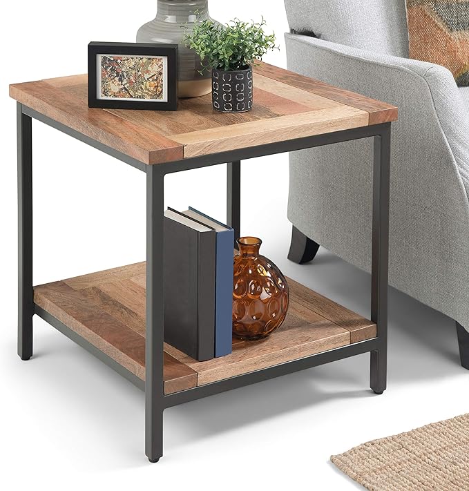 SIMPLIHOME Skyler SOLID MANGO WOOD and Metal 22 inch Wide Square Industrial End - Image 2
