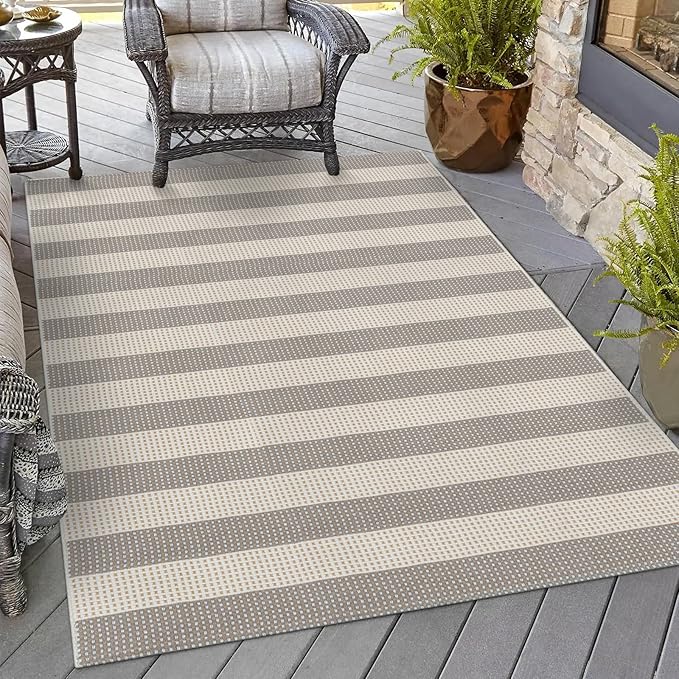 OJIA Outdoor Area Rug 4'x6' Striped Patio Rugs Washable Woven Cotton Indoor by OJIA