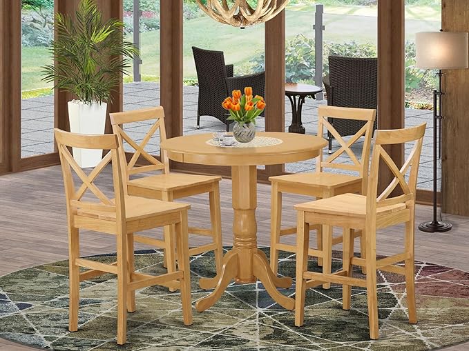 East West Furniture JAPB5-OAK-W 5 Piece Counter Height Dining Table Set - Image 2