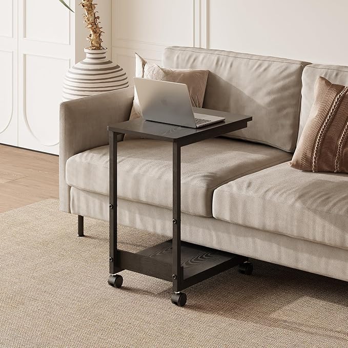Side Table, C Table with 2-Tier Storage Shelf, End Table with Metal Frame - Image 2