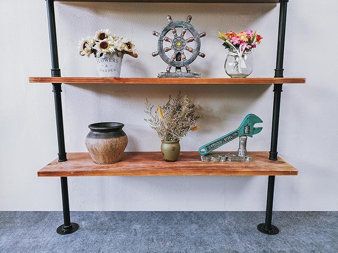 6 Tier Industrial Ladder Pipe Shelf Bookcase, Rustic Wall Mounted Pipe - Image 9
