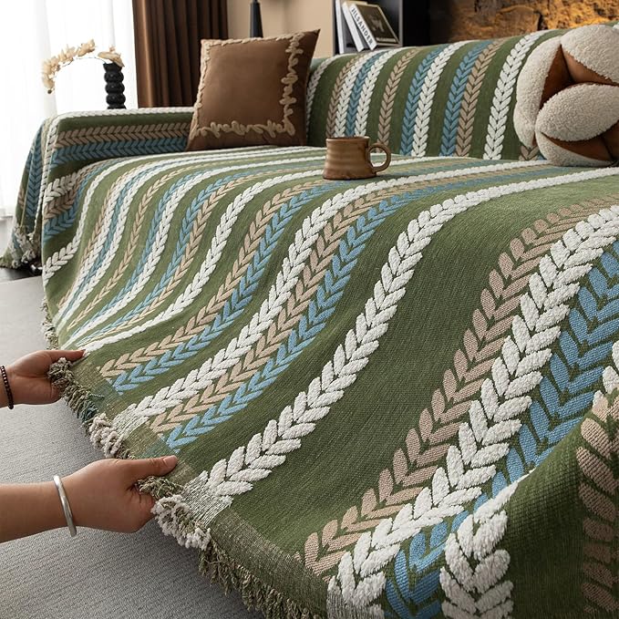 STACYPIK Thick Jacquard Green Couch Cover, Washable Sofa Cover - Image 8