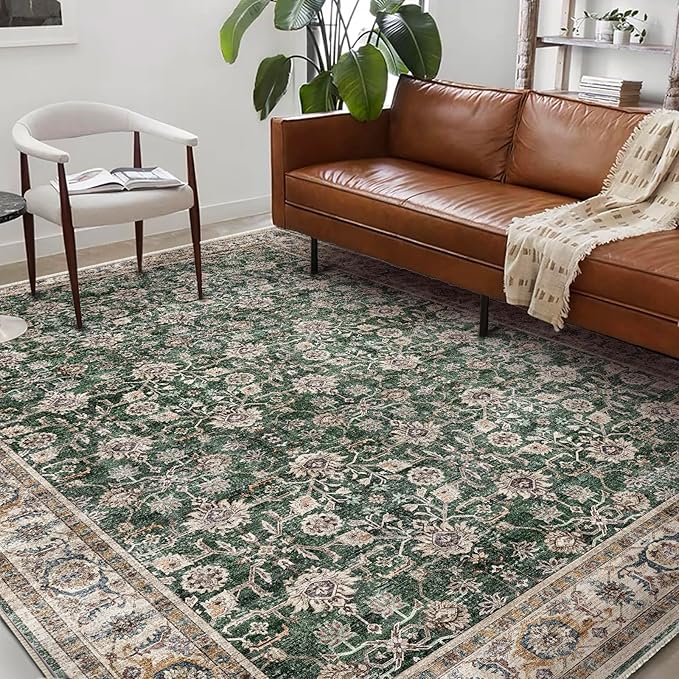 Washable Area Rug 9'x12' Retro Boho Design Non-Shedding Easy Care Ideal by CHAMPLANT
