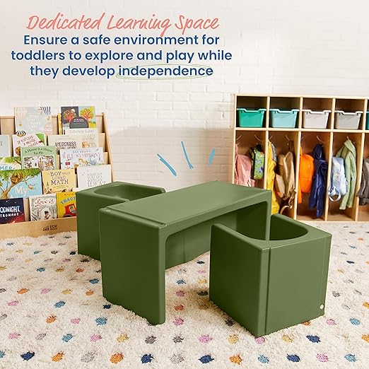 ECR4Kids Tri-Me Table and Cube Chair Set, Hunter Green - Image 3