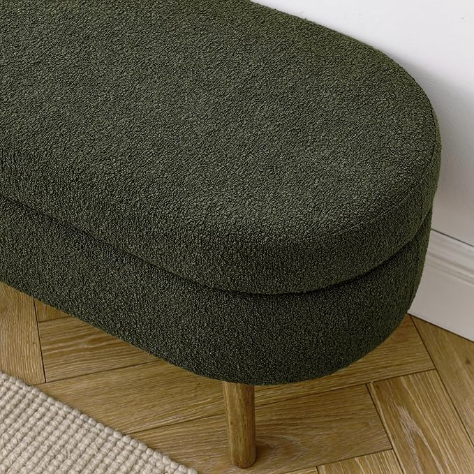 Oval Storage Bench 43.5" Linen Fabric Upholstered Entryway Bench - Image 6