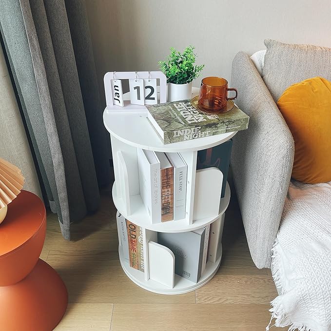 Heehee Wooden Rotating Bookshelf 360 Display Floor Standing Bookcase Storage - Image 3