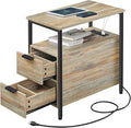 VASAGLE Side Table with Charging Station, Narrow End Table with 2 Drawers by VASAGLEbySONGMICSHOME