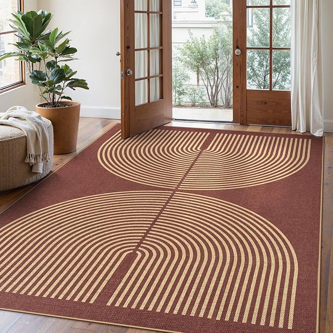 Lahome Modern Rainbow Easy Jute Outdoor Rug 5x7, Stain Resistant Red Dining by Lahome