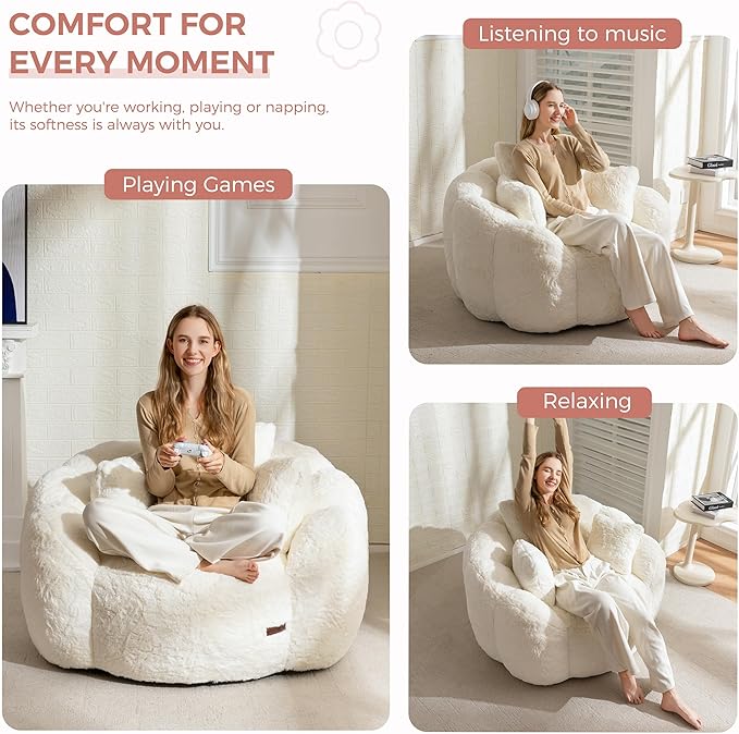 MAXYOYO Bean Bag Chair with 3 Pillows, Oversized Floral Shaped Bean Bag Sofa - Image 3