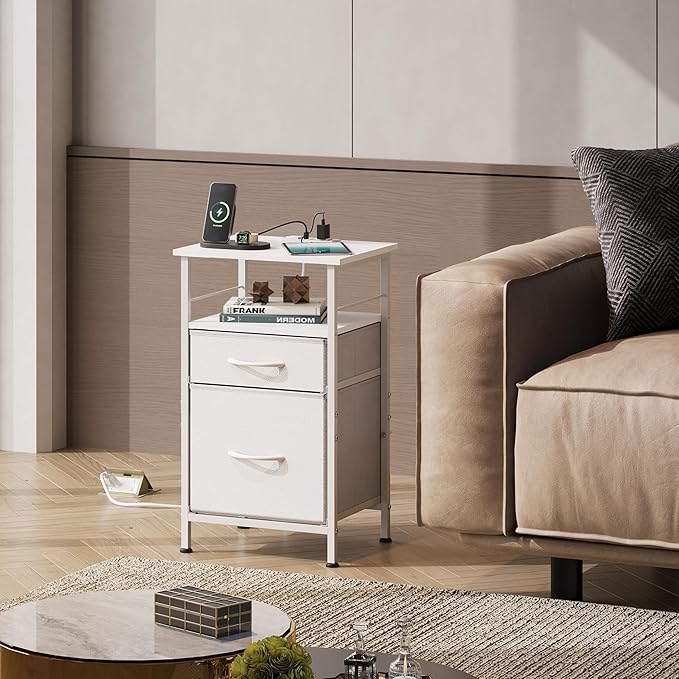 WLIVE Night Stand with Charger Station, Bedside Table, Small Dresser - Image 8
