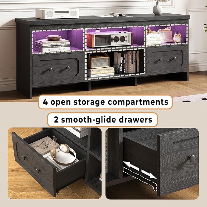 IRONCK TV Stand for 65 Inch TV, Power Outlets and Open Shelf, Media Console TV - Image 7