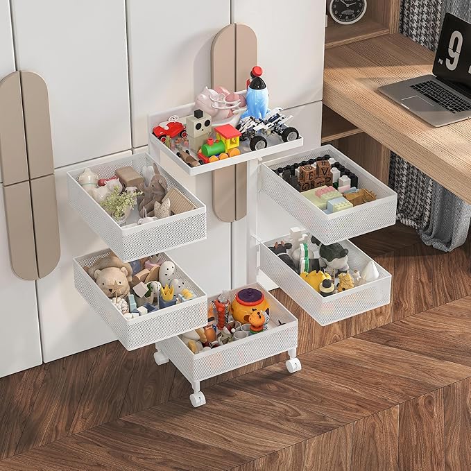 Fruit Basket for Kitchen No Assembly, Rolling Rotating Storage Cart, Bathroom - Image 6
