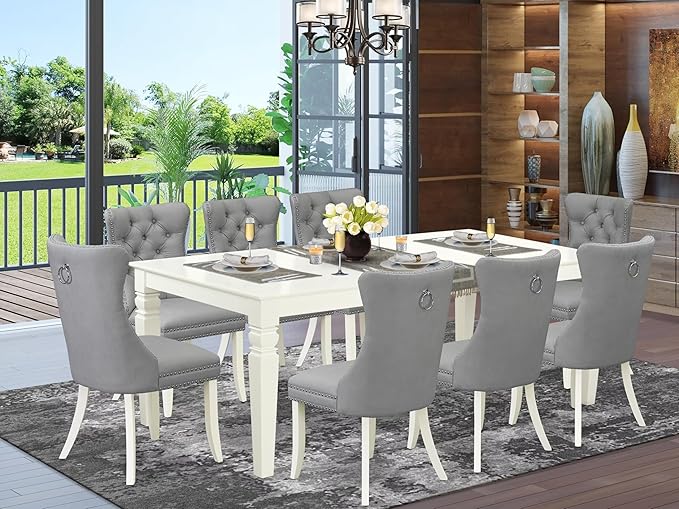 East West Furniture LGDA9-LWH-27 9 Piece Dining Room Set Includes a Rectangle - Image 2