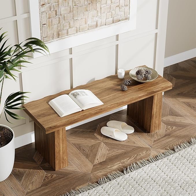 LITTLE TREE 47-Inch Wooden Entryway Bench, Farmhouse Dining Bench - Image 5