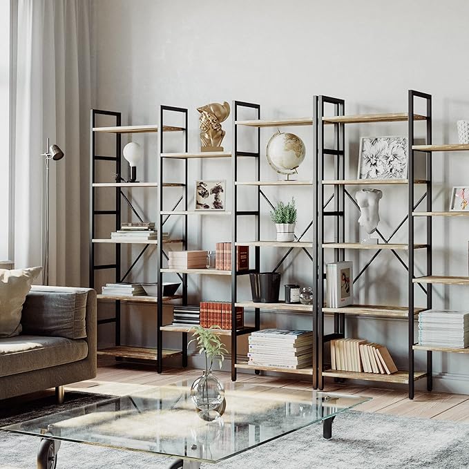 IRONCK Bookcases and Bookshelves Triple Wide 5 Tiers Industrial Bookshelf - Image 2