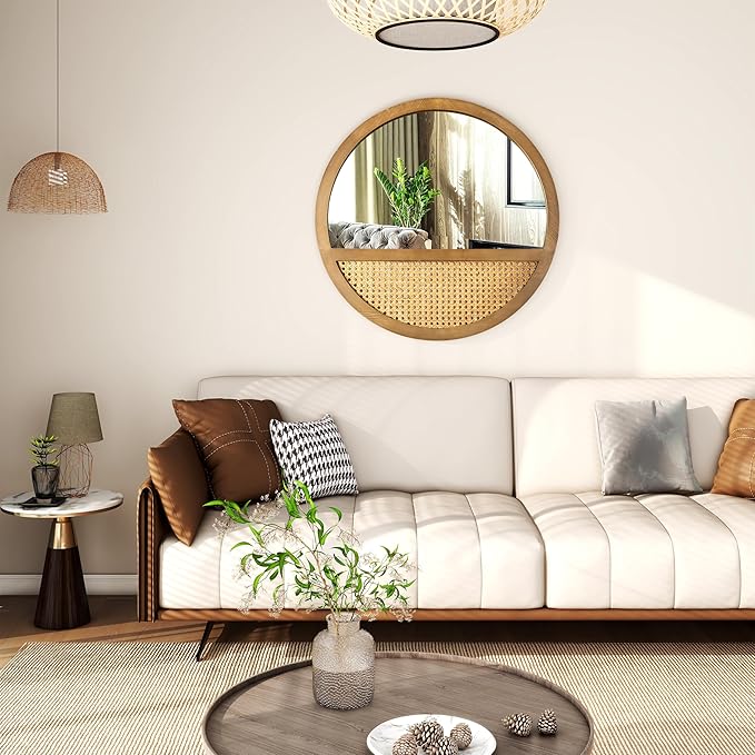 Rattan Round Mirror, 24 Inch Wall Mirror - Image 3