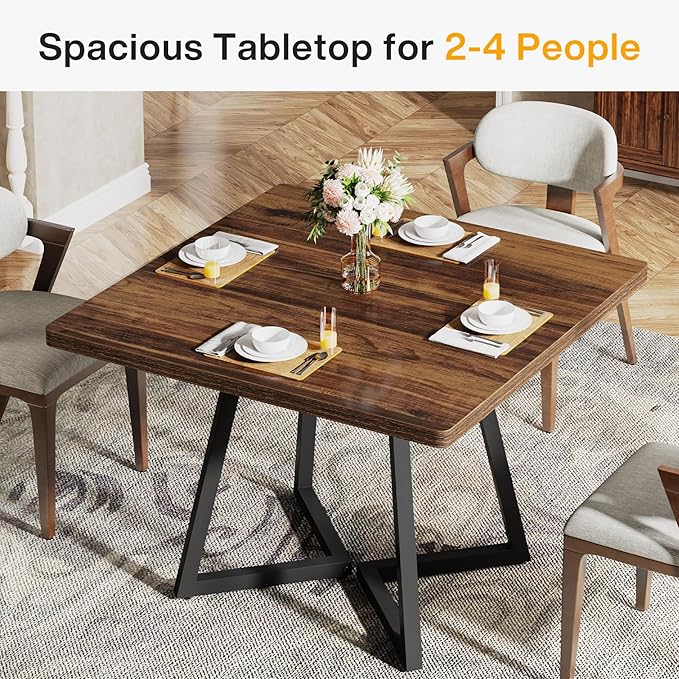 Tribesigns Square Dining Table for 4, 31.5" Industrial Dinner Table - Image 5