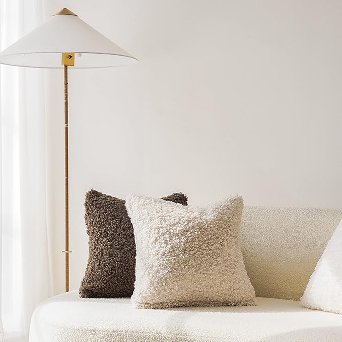 Foindtower 2 Pieces 16x16 Inch Neutral Cream, Faux Fur Throw Pillow Cover - Image 5