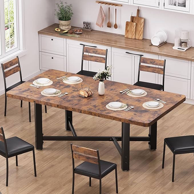 Dining Table for 4-6, 62“Extendable Kitchen Dining Room Table, Space Saving - Image 4