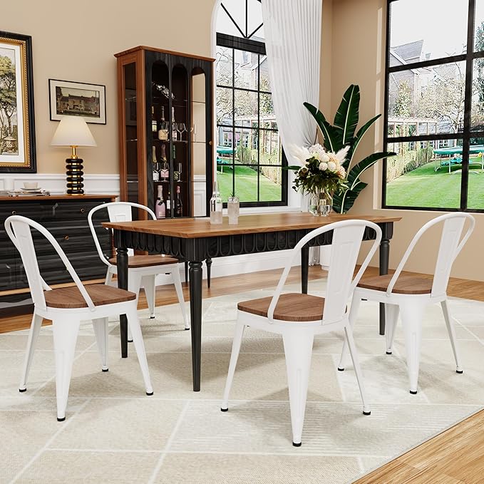 18 Inch Metal Dining Chairs, Arlunar Farmhouse Chairs Set of 4 White Dining - Image 2