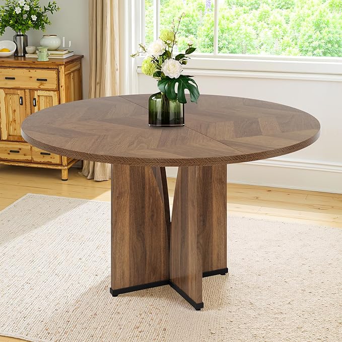Round Dining Table for 4, 39 Inch Small Dinner Table Farmhouse Wooden Circle - Image 9