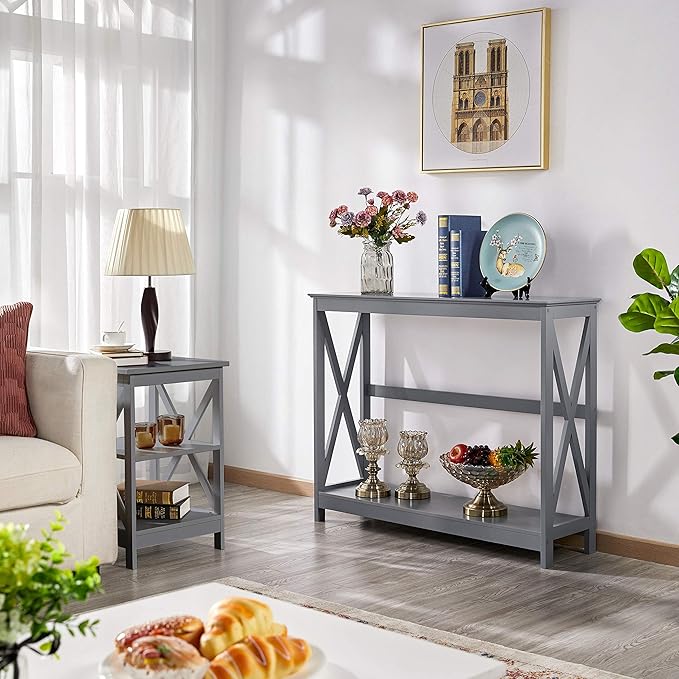 Yaheetech Console Table for Entryway, 2 Tier Narrow Sofa Table Bookshelf Accent - Image 2