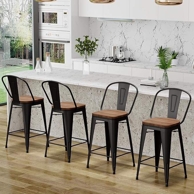 Changjie Furniture 26 Inch Metal Barstools Set of 4 Counter Height Bar Stools - Image 5