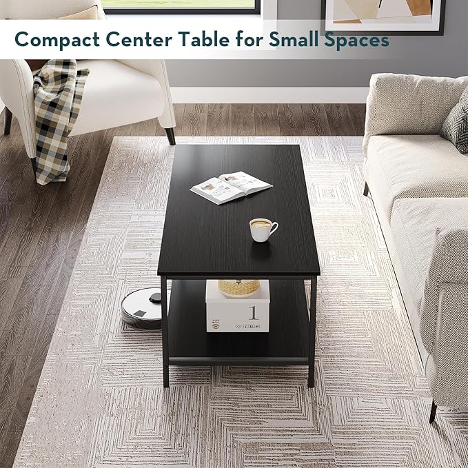 SAYGOER Black Coffee Table for Living Room Modern Rectangle 2-Tier Coffee Tables - Image 6
